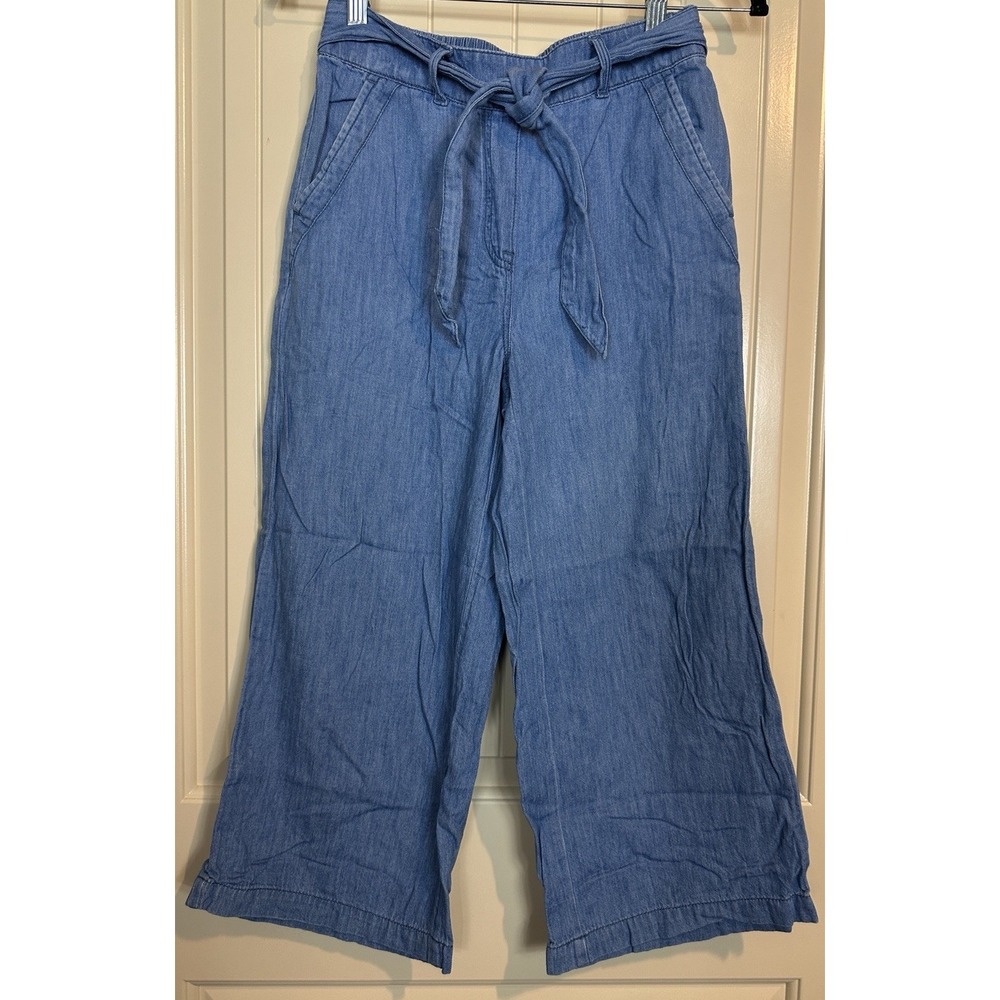 LOFT Lounge Cropped Wide Leg Chambray Pull on pants sz XS beachy casual